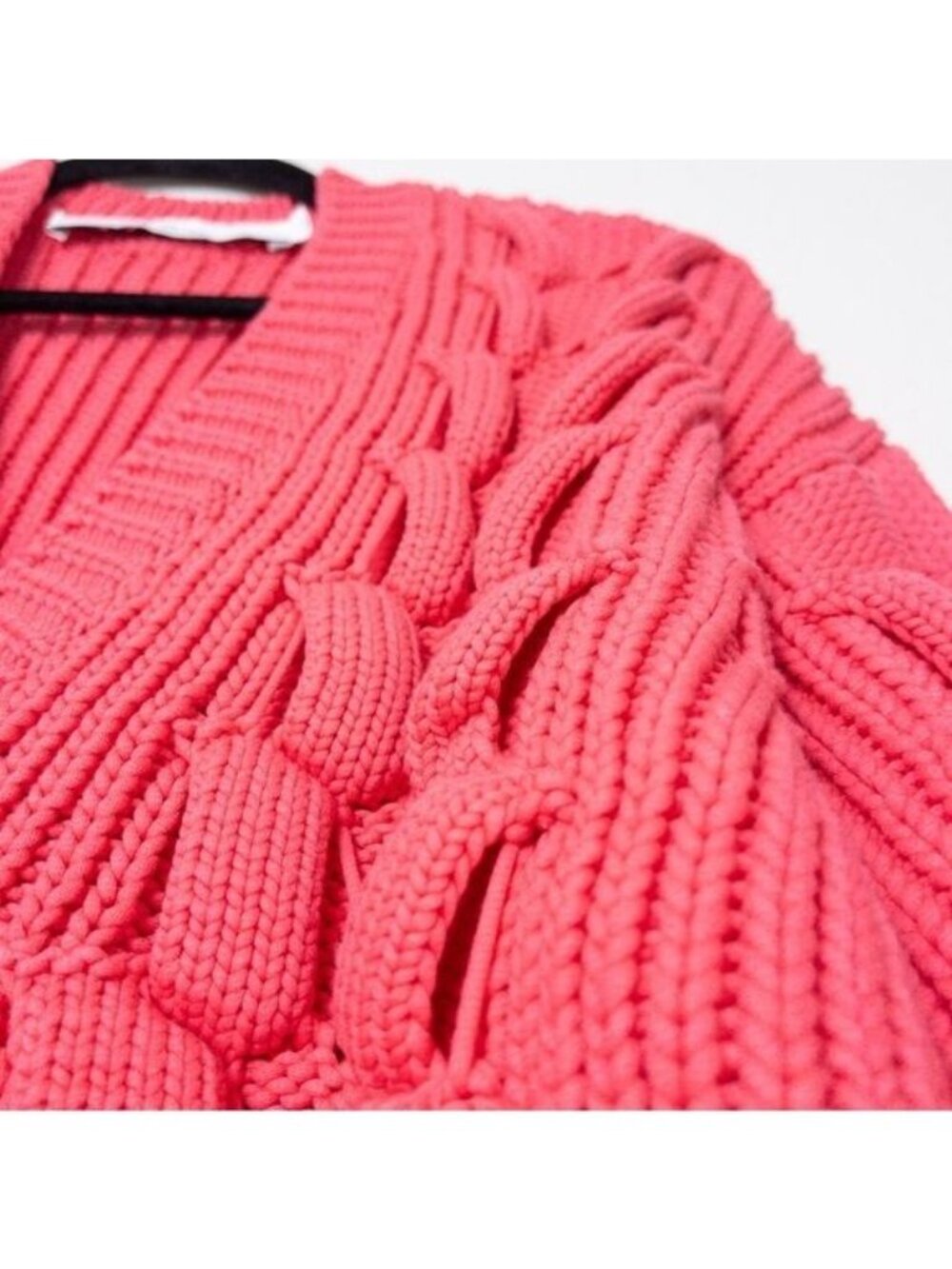 NEW IRO Arwy Chunky Cable Oversized V-Neck Sweater S 3D Knit Bubblegum Pink - Picture 7 of 13